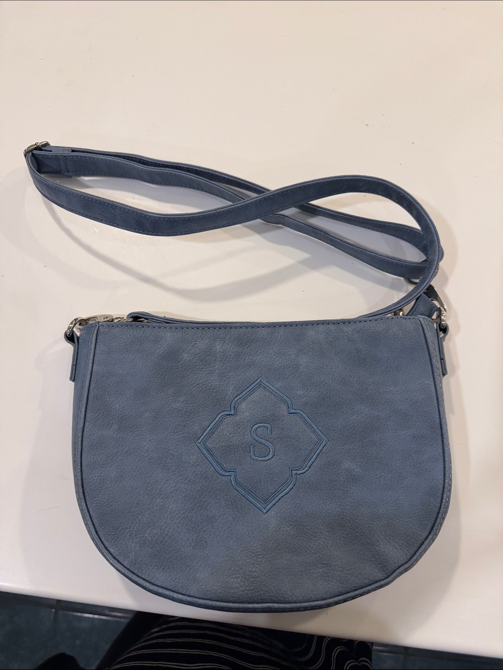 thirty-one Dusty Blue Crossbody Bag with Embossed 'S'